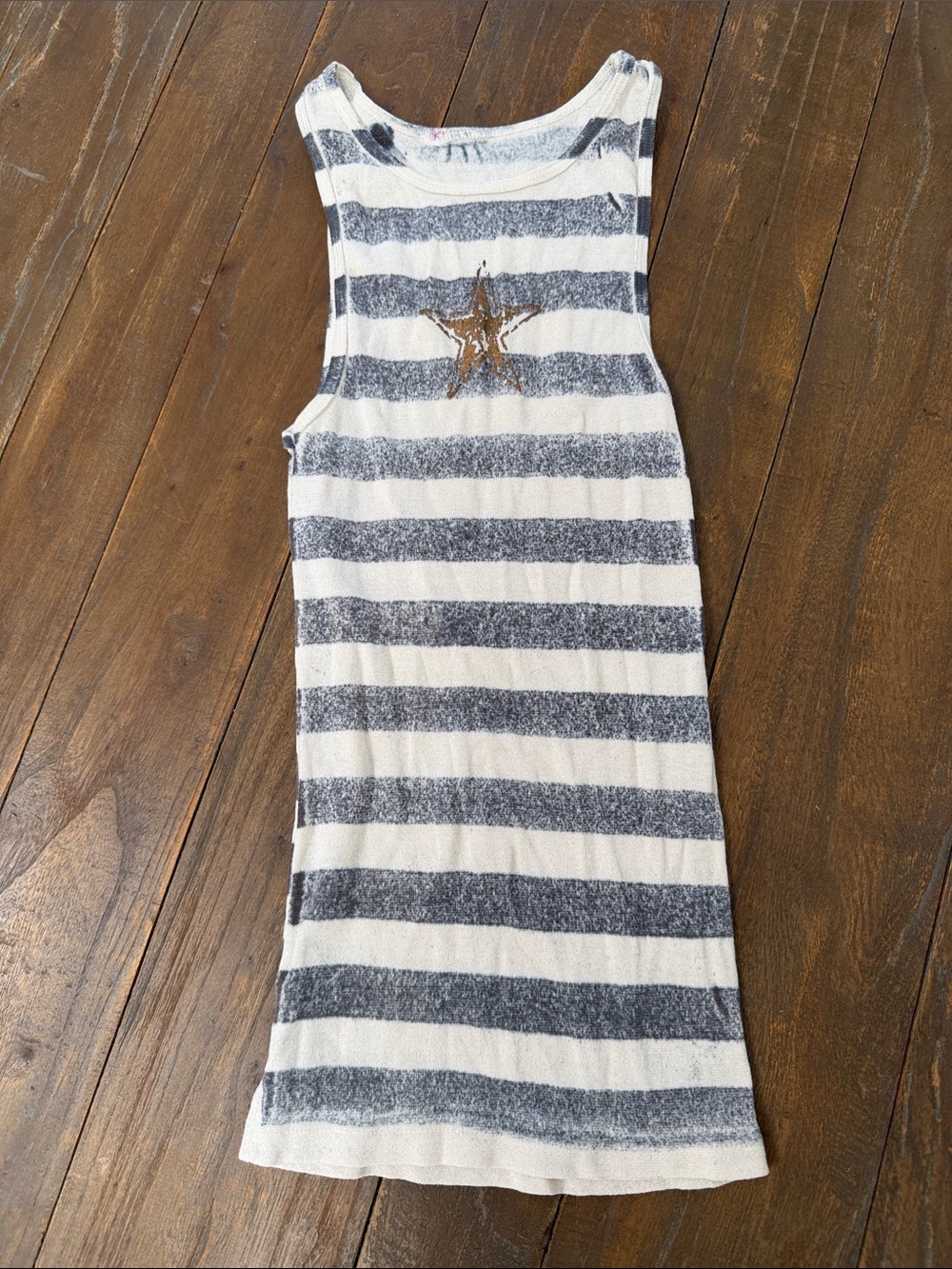 Striped Tank tank with Star Accent - White & Navy